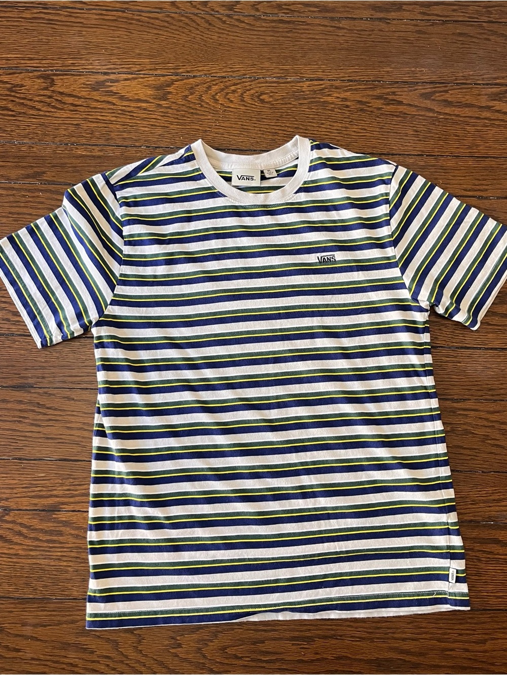 Vans White Navy Green Striped Short Sleeve Tee